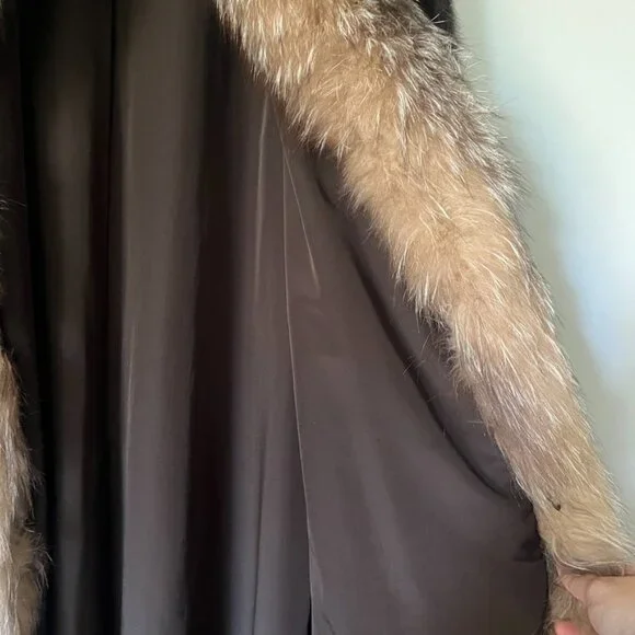 Mahogany Mink Fur Coat Size 10 Dyed Fox Tuxedo Long York Furrier Great Condition - Picture 7 of 16